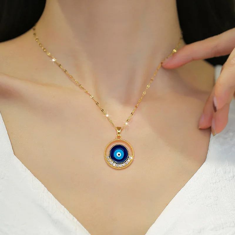 4 Styles Zircon Evil Eye Necklace for Stainless Steel Lucky Turkish Hamsa Hand Pendant Necklace