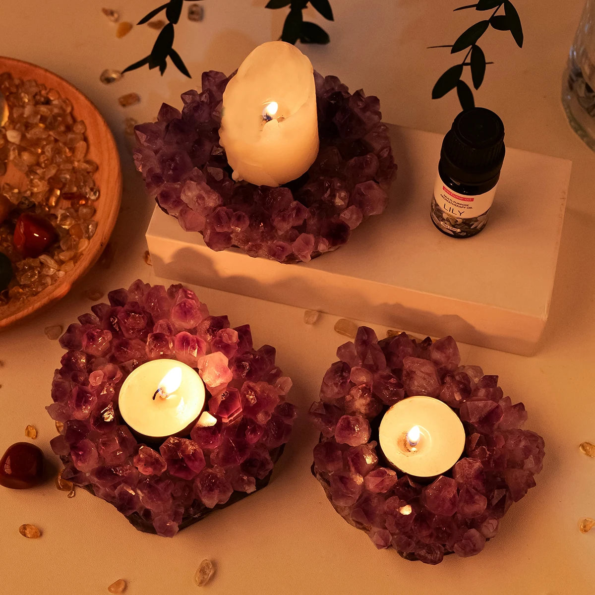 Natural Amethyst Cluster Tea Candle Holder