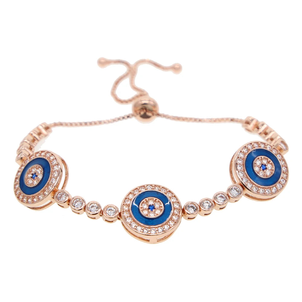 Tennis round evil eye charm fashion jewelry rose gold color bracelet