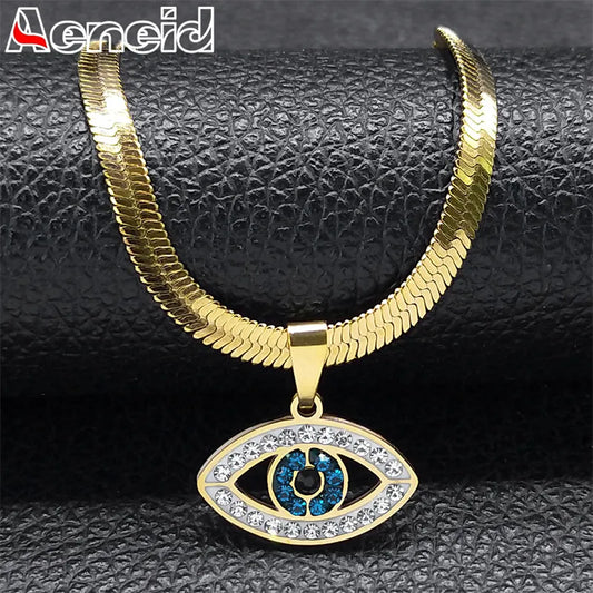 Vintage Crystal Evil Eye Choker Necklaces for Women Stainless Steel Gold Plated Necklaces Jewelry