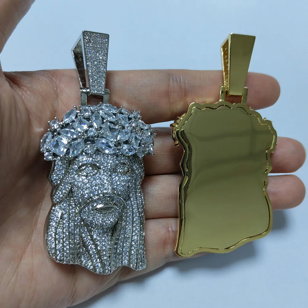 5A+ CZ Stone Paved Bling Iced Out Big JESUS PIECES Pendants Necklaces for Men with 14MM cuban chain