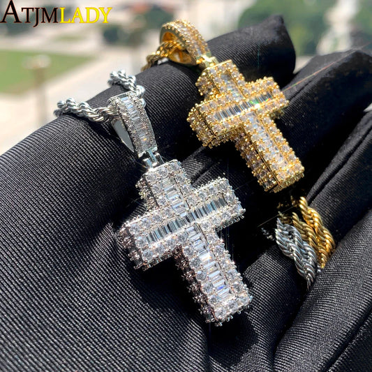 Sparkling Iced Out Bling CZ Cross Pendant Necklace, option with or without chain