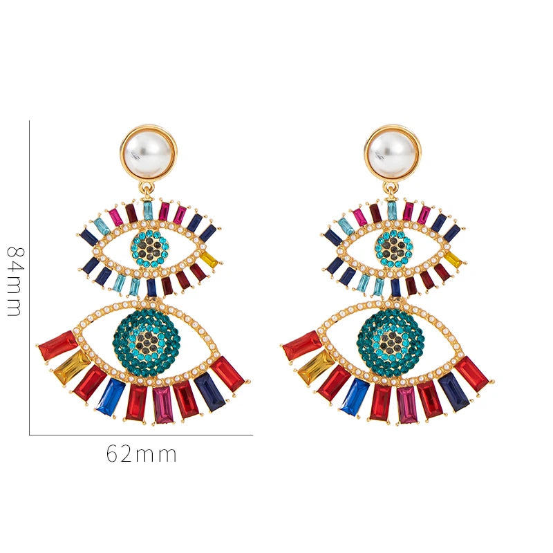 Evil Eye Earrings Loop Pearl Enamel Eye Statement Earrings