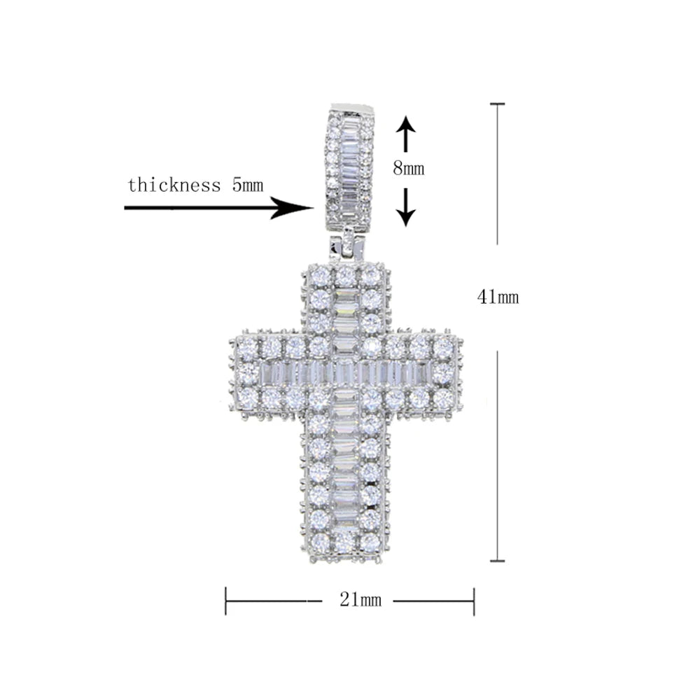 Sparkling Iced Out Bling CZ Cross Pendant Necklace, option with or without chain