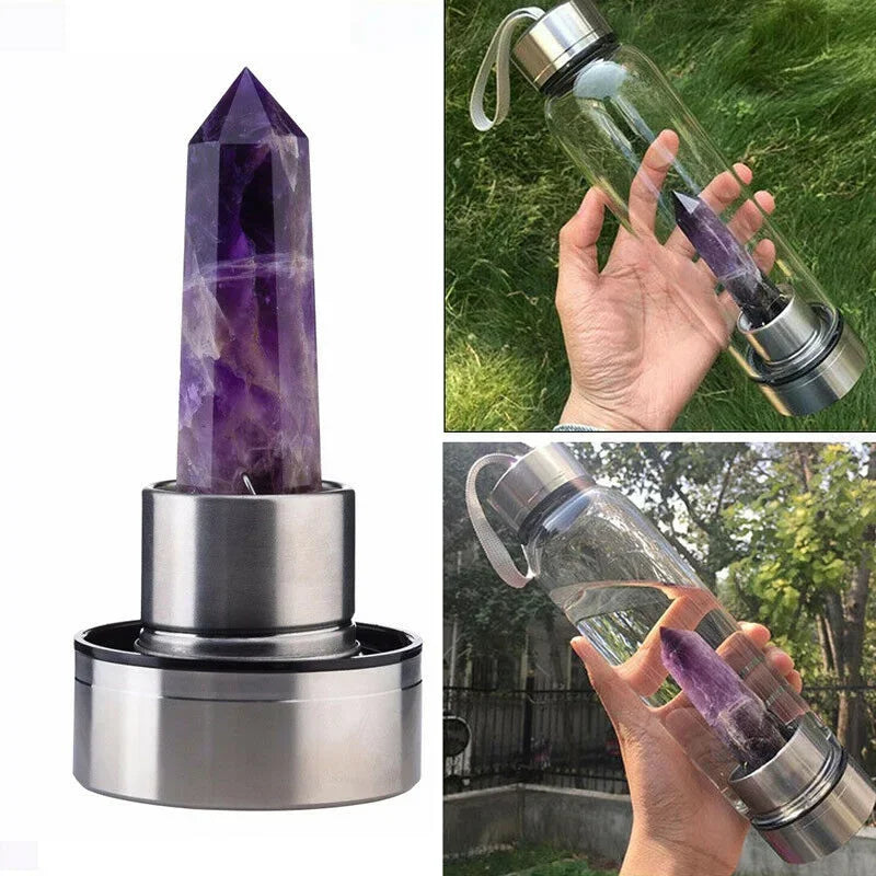 Water Bottle Natural Crystal Stone Diamond Point Healing Obelisk Wand Healing Elixir Quartz Crystal Gem