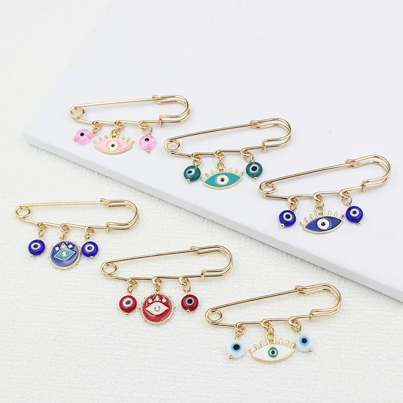 Evil Eye Safety Pin Aqua Pink White Red Blue Glass Bead Evil Eye Brooch for Friends Family Gift Lucky Jewelry Badge New Arrival