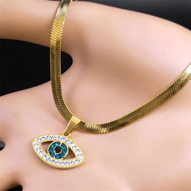 Vintage Crystal Evil Eye Choker Necklaces for Women Stainless Steel Gold Plated Necklaces Jewelry