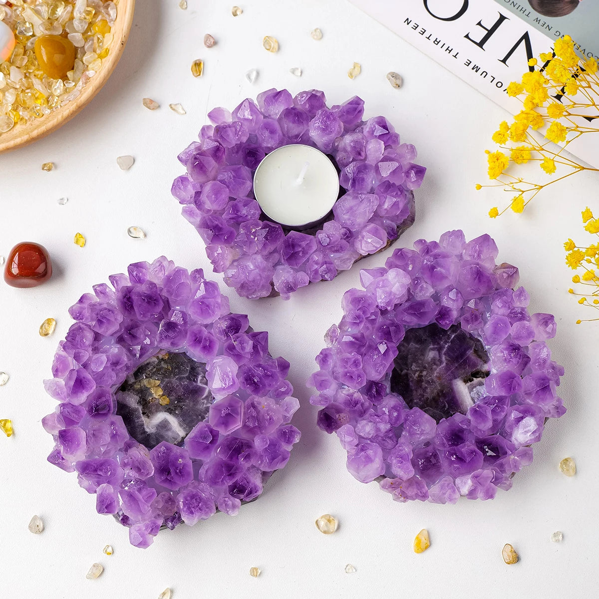 Natural Amethyst Cluster Tea Candle Holder