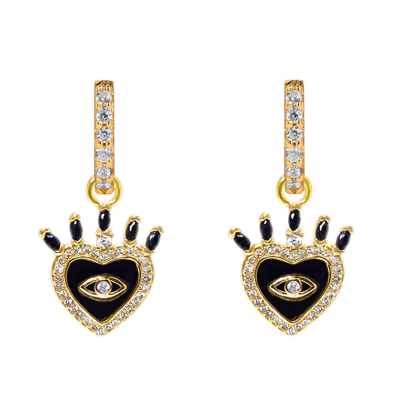 Gold Filled Heart Dangle Earrings for Women Zircon Enamel Piercing Evil Eye Hoop Drop Earrings