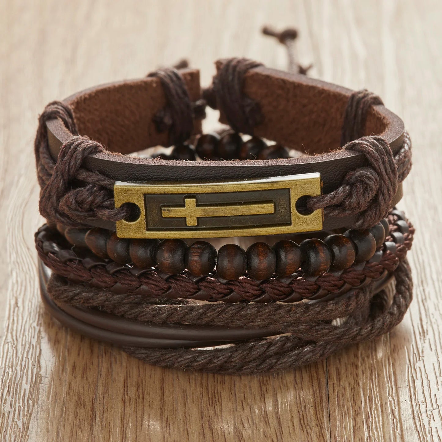 Braided Wrap Leather Bracelet for Men Women Vintage Feather Infinite Cross Wood Beads