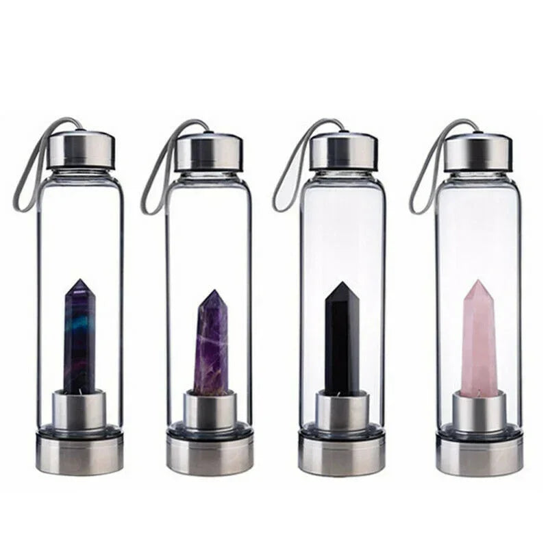 Water Bottle Natural Crystal Stone Diamond Point Healing Obelisk Wand Healing Elixir Quartz Crystal Gem