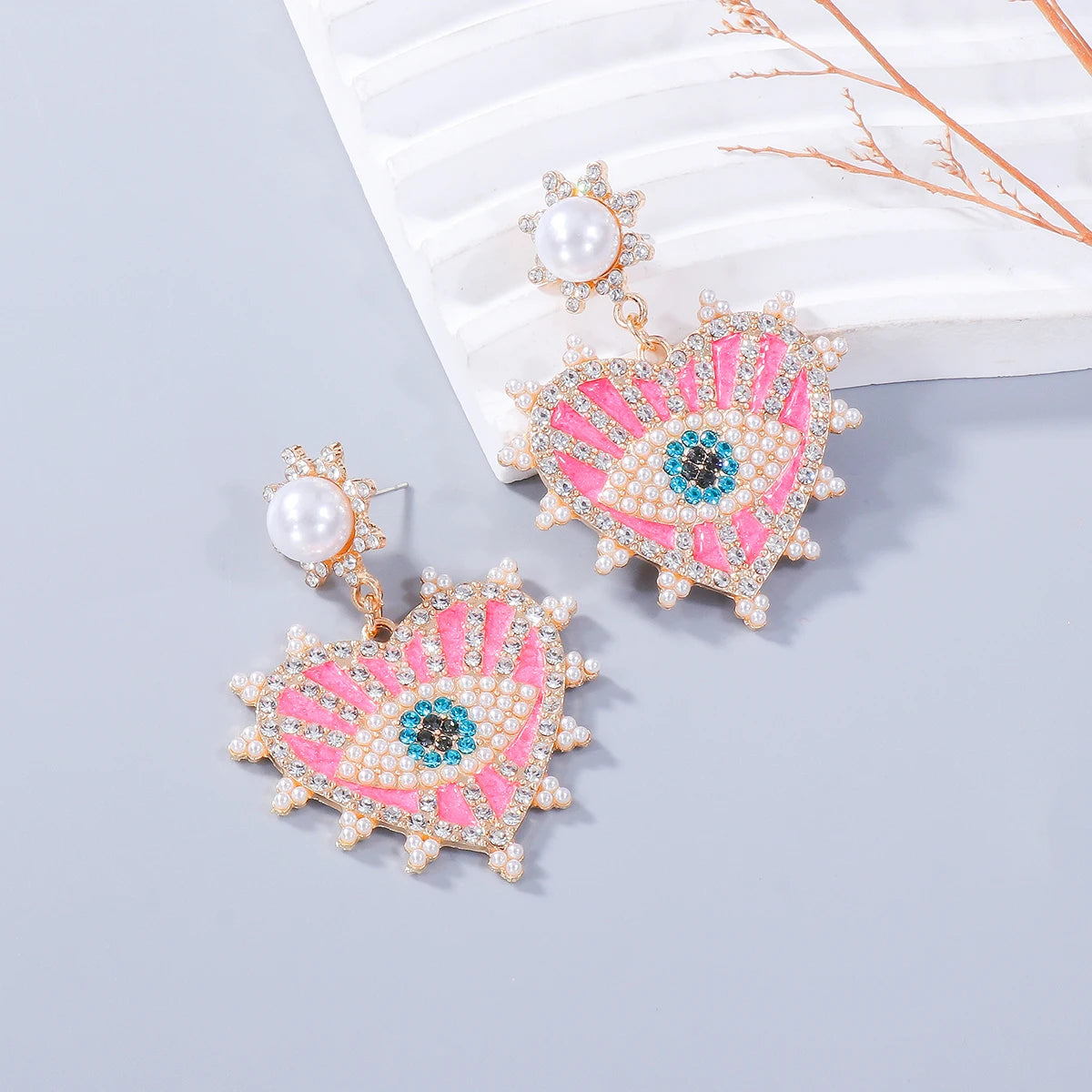 Evil Eye Heart Shape Earrings for Women Rhinestone Dangle Drop Earrings