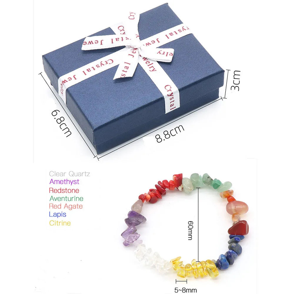 7 Chakra Natural Healing Crystals Set Heart-Shaped Tumbled Palm Stone Colorful Chips Gem Bracelet Clear Quartz Pendant Reiki Kit