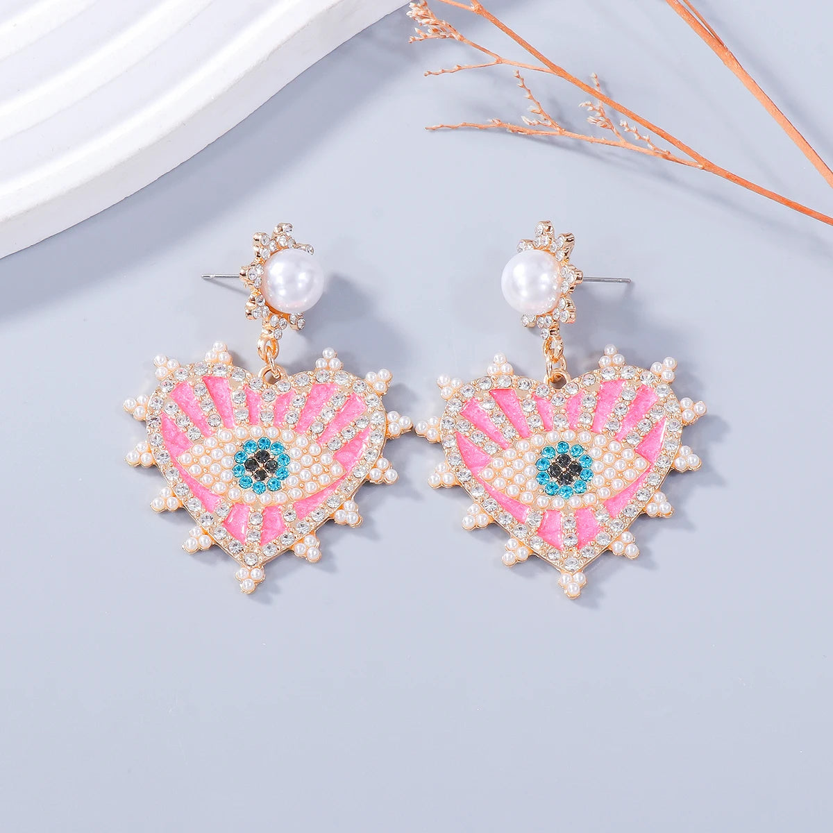 Evil Eye Heart Shape Earrings for Women Rhinestone Dangle Drop Earrings