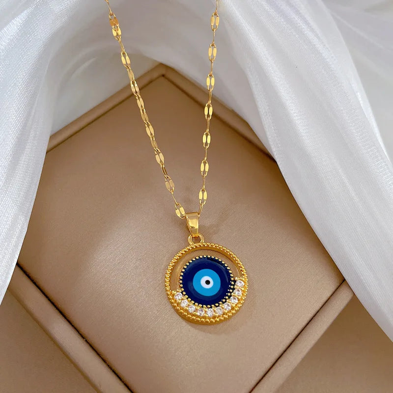 4 Styles Zircon Evil Eye Necklace for Stainless Steel Lucky Turkish Hamsa Hand Pendant Necklace