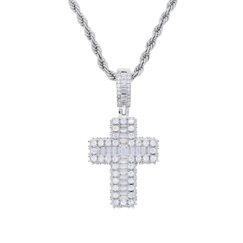 Sparkling Iced Out Bling CZ Cross Pendant Necklace, option with or without chain