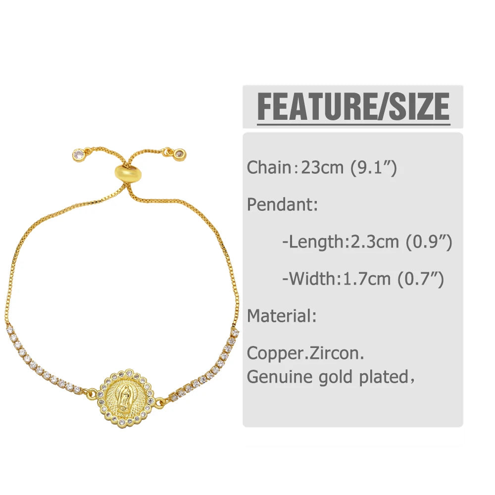 Virgin Mary Bracelets for Woman Gold Plated Tennis Bracelet & Evil Eye Bracelets Lucky Amulet