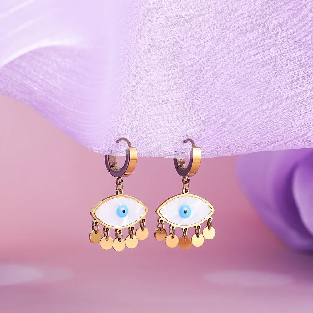 Evil Eye Hoop Earrings  Stainless Steel Drop Earring Opal Zircon