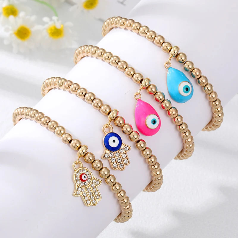 Boho Zircon Turkish Evil Eye Hamsa Hand Bracelet Fatima Hand Blue Eye Handmade Beads