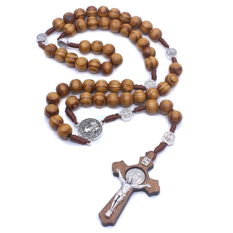 Catholic rosaries Fashion Round Bead Rosary for Cross Religious Wood Beads