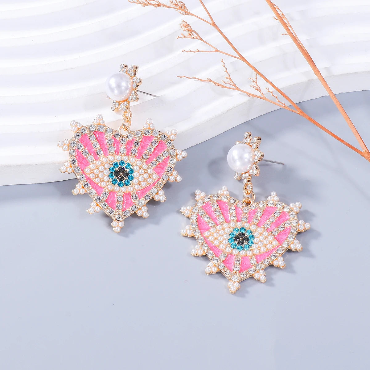 Evil Eye Heart Shape Earrings for Women Rhinestone Dangle Drop Earrings