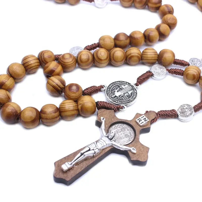 Catholic rosaries Fashion Round Bead Rosary for Cross Religious Wood Beads