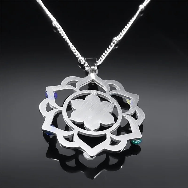 7 Chakra Sacred Geometry Metatron Necklace for Women Flower of Life Stainless Steel Stone Necklaces Reiki Healing Jewelry