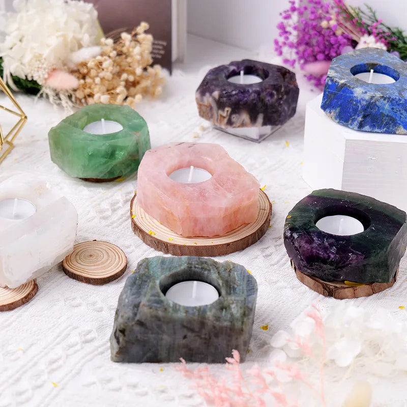 Natural Raw Stone Candle Holders