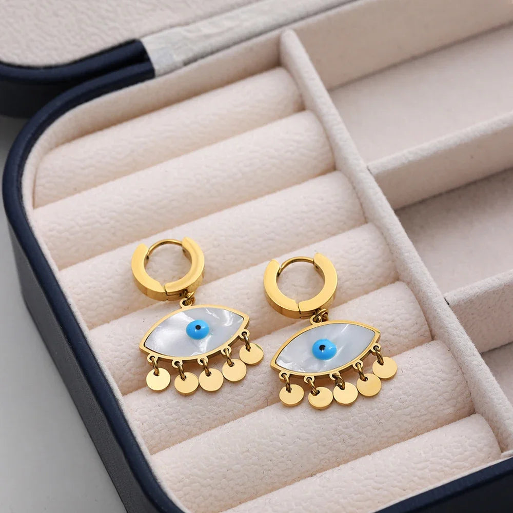 Evil Eye Hoop Earrings  Stainless Steel Drop Earring Opal Zircon