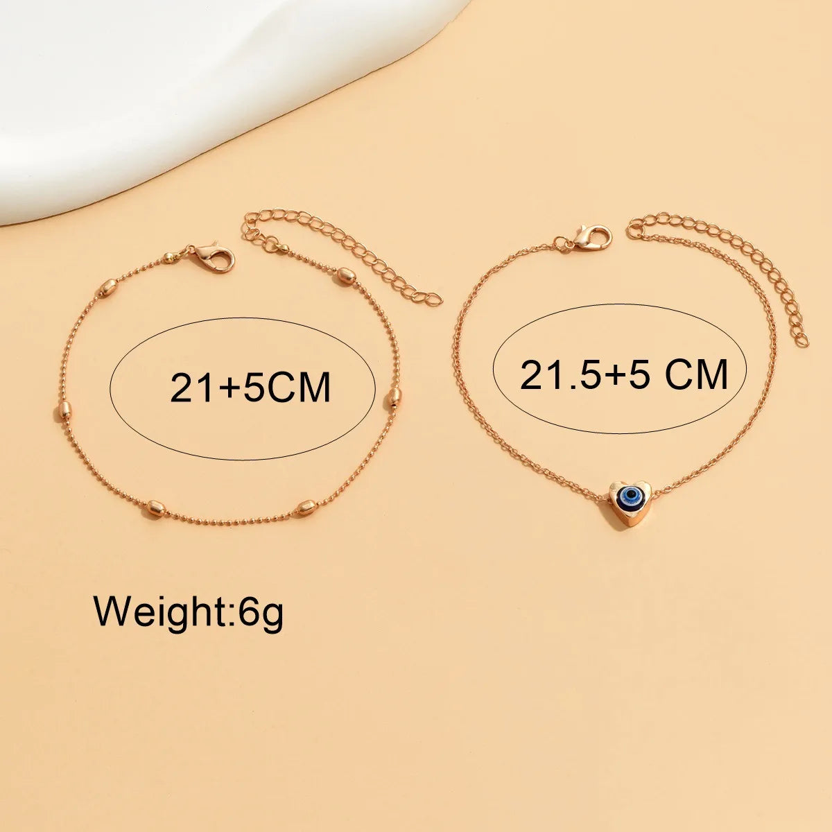 Lucky Evil Eye Heart Shaped Anklet for Women Men Boho Vintage Gold Color Summer Beach Foot Leg Ankle Chain Jewelry Accessories