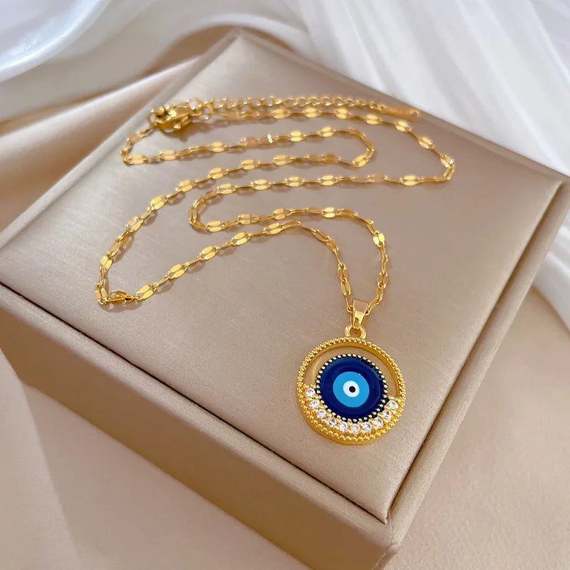 4 Styles Zircon Evil Eye Necklace for Stainless Steel Lucky Turkish Hamsa Hand Pendant Necklace