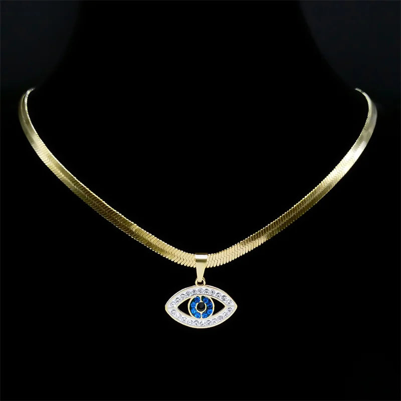 Vintage Crystal Evil Eye Choker Necklaces for Women Stainless Steel Gold Plated Necklaces Jewelry