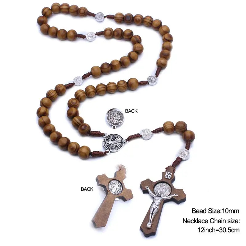 Catholic rosaries Fashion Round Bead Rosary for Cross Religious Wood Beads