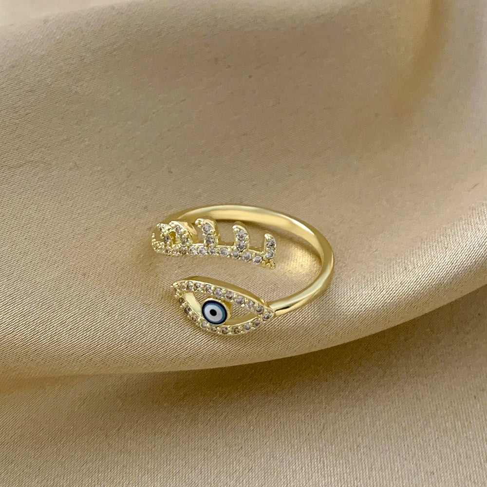 Classic Evil Eye Open Adjustable Finger Ring with Cubic Zirconia for Women Luxury Turkish Evil Eyes Rings