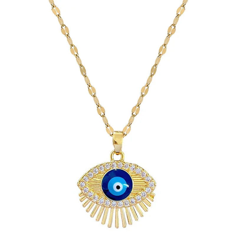 24 Styles Cubic Zircon Hamsa Evil Blue Eye Necklace Stainless Steel Turkish Eye Eyelash Necklace Greek Jewelry