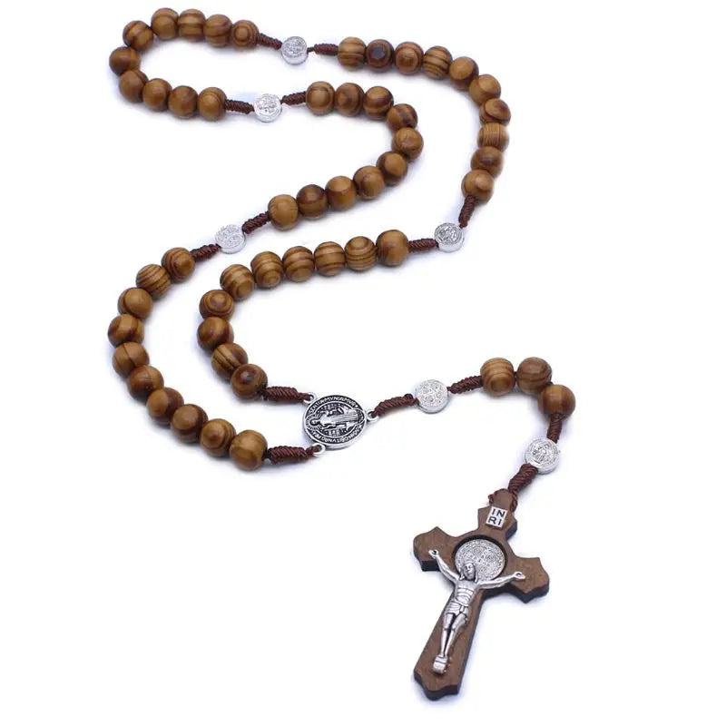 Catholic rosaries Fashion Round Bead Rosary for Cross Religious Wood Beads