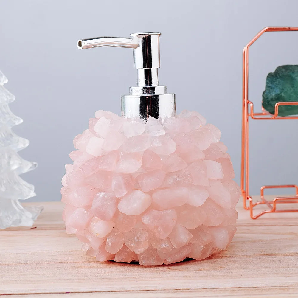 Natural Crystal Raw Stone Rose Quartz Manual Soap Dispenser Healing Gemstone Fluorite Hand Sanitizer Bottle