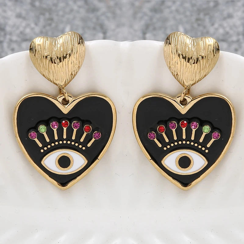 Bohemia Evil Blue Eyes Heart Earrings 14k Gold Plated Stainless Steel Earrings for Women Designer Fashion Jewelry Gifts Wholesale