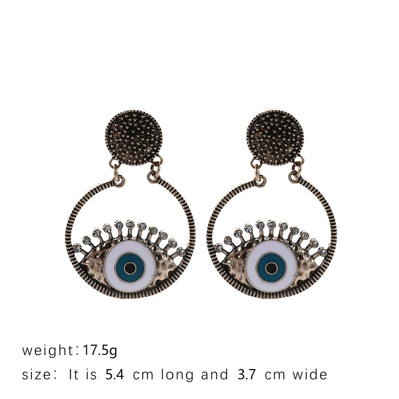 Evil Eye Earrings Loop Pearl Enamel Eye Statement Earrings