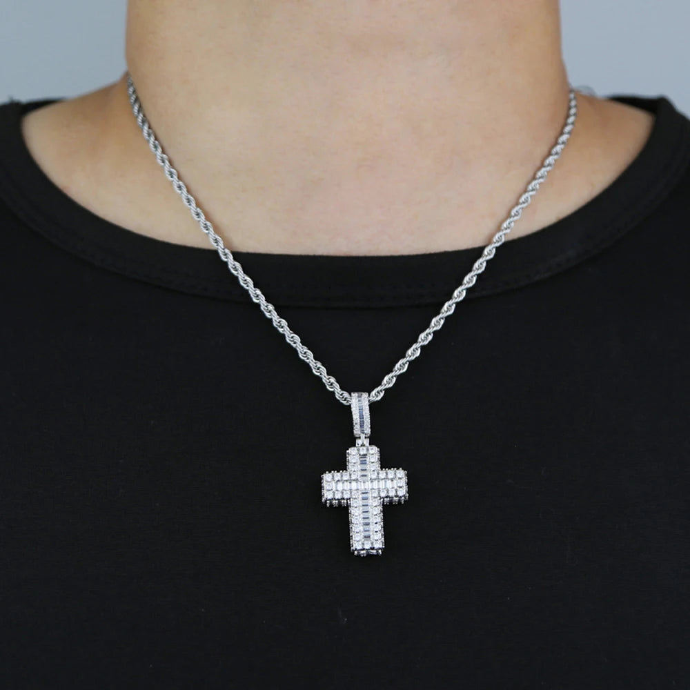 Sparkling Iced Out Bling CZ Cross Pendant Necklace, option with or without chain