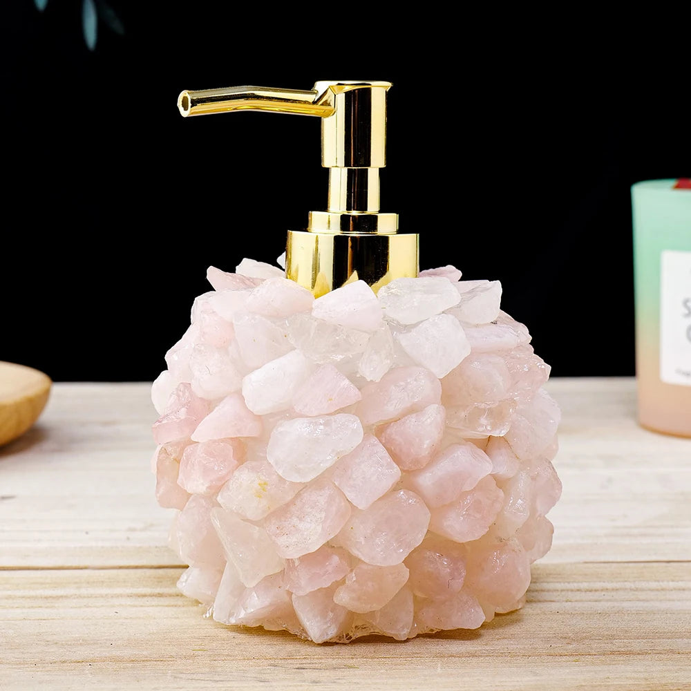 Natural Crystal Raw Stone Rose Quartz Manual Soap Dispenser Healing Gemstone Fluorite Hand Sanitizer Bottle