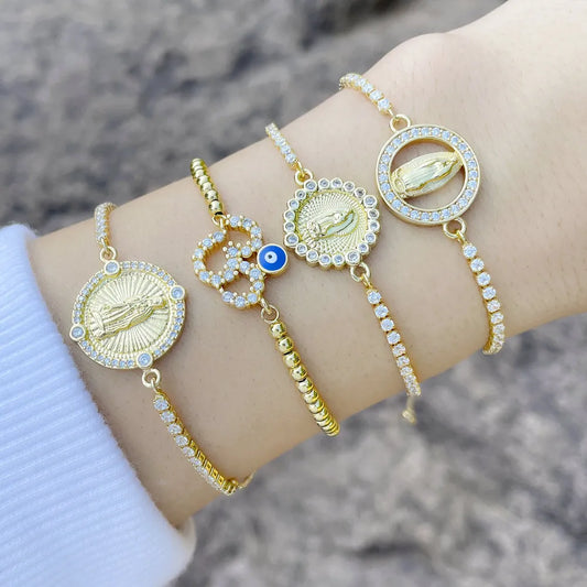 Virgin Mary Bracelets for Woman Gold Plated Tennis Bracelet & Evil Eye Bracelets Lucky Amulet