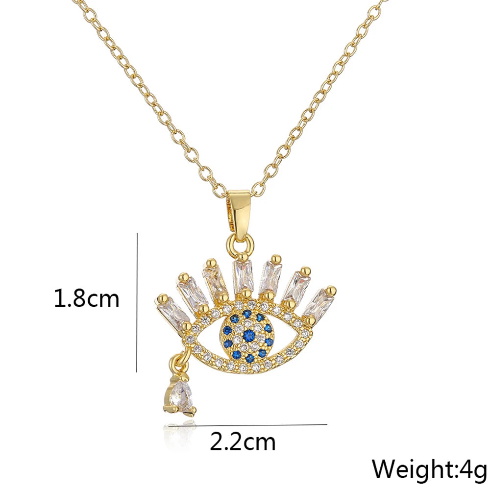 Turkish Evil Eye Pendant Necklace for Women Copper Gold Color Trend Choker Lucky