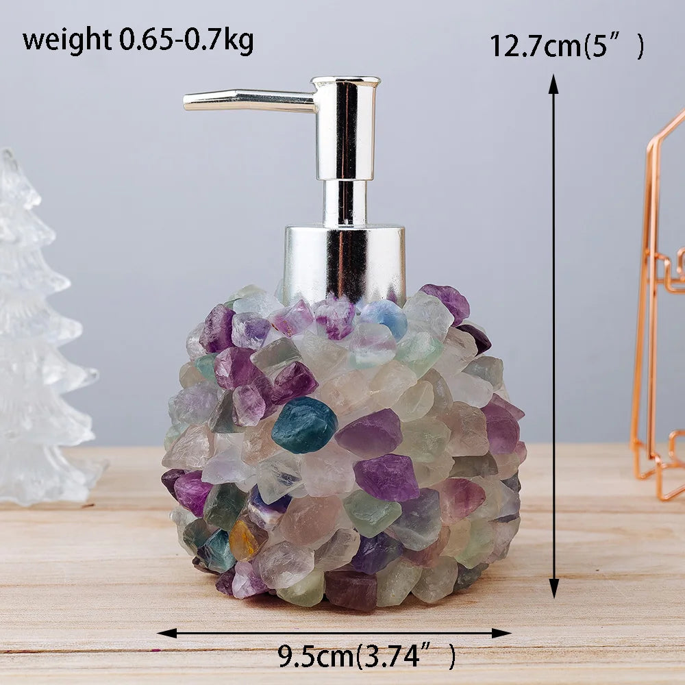 Natural Crystal Raw Stone Rose Quartz Manual Soap Dispenser Healing Gemstone Fluorite Hand Sanitizer Bottle