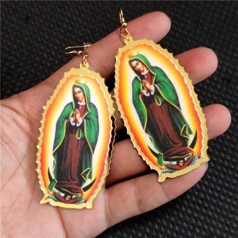 Classic Virgin Mary Drop Dangle Earrings for Women Acrylic Vintage Jewelry Fashion Accessories