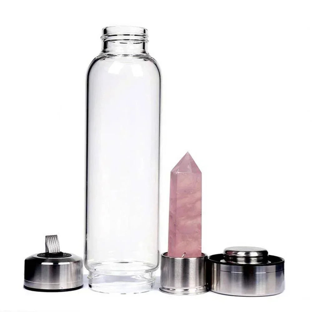 Water Bottle Natural Crystal Stone Diamond Point Healing Obelisk Wand Healing Elixir Quartz Crystal Gem