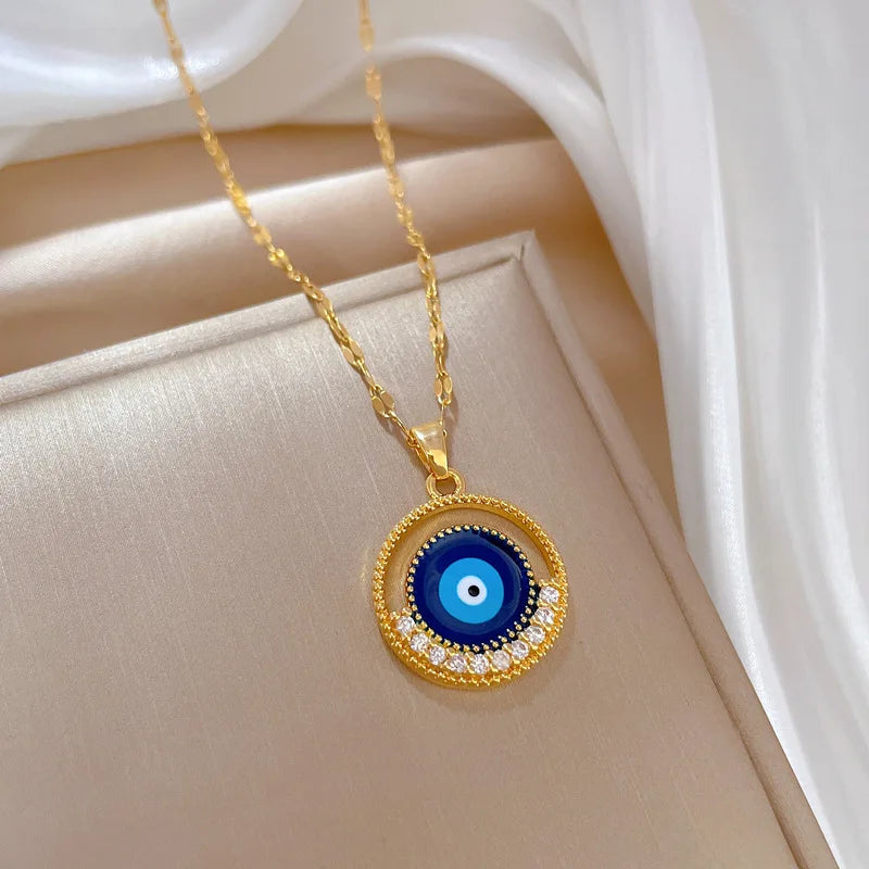 4 Styles Zircon Evil Eye Necklace for Stainless Steel Lucky Turkish Hamsa Hand Pendant Necklace