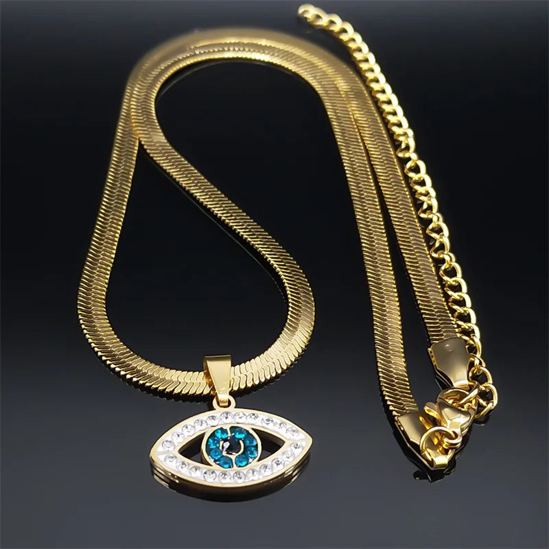 Vintage Crystal Evil Eye Choker Necklaces for Women Stainless Steel Gold Plated Necklaces Jewelry