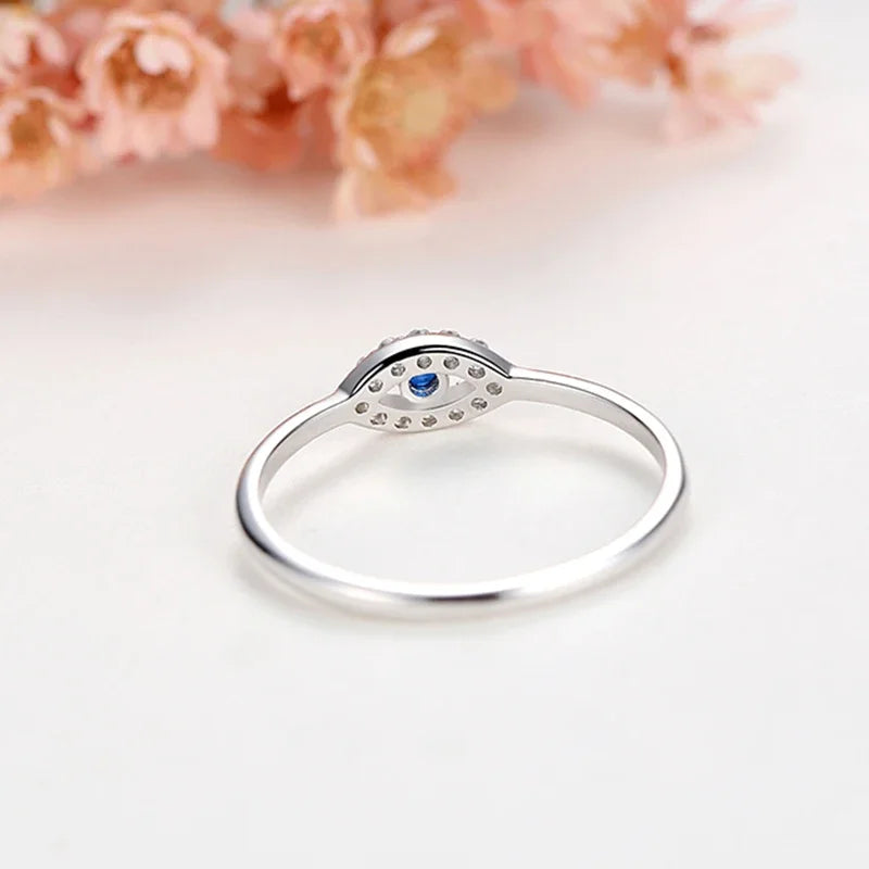 Genuine 925 Sterling Silver Evil Eye Ring Charm Blue Lucky Turkey Jewelry