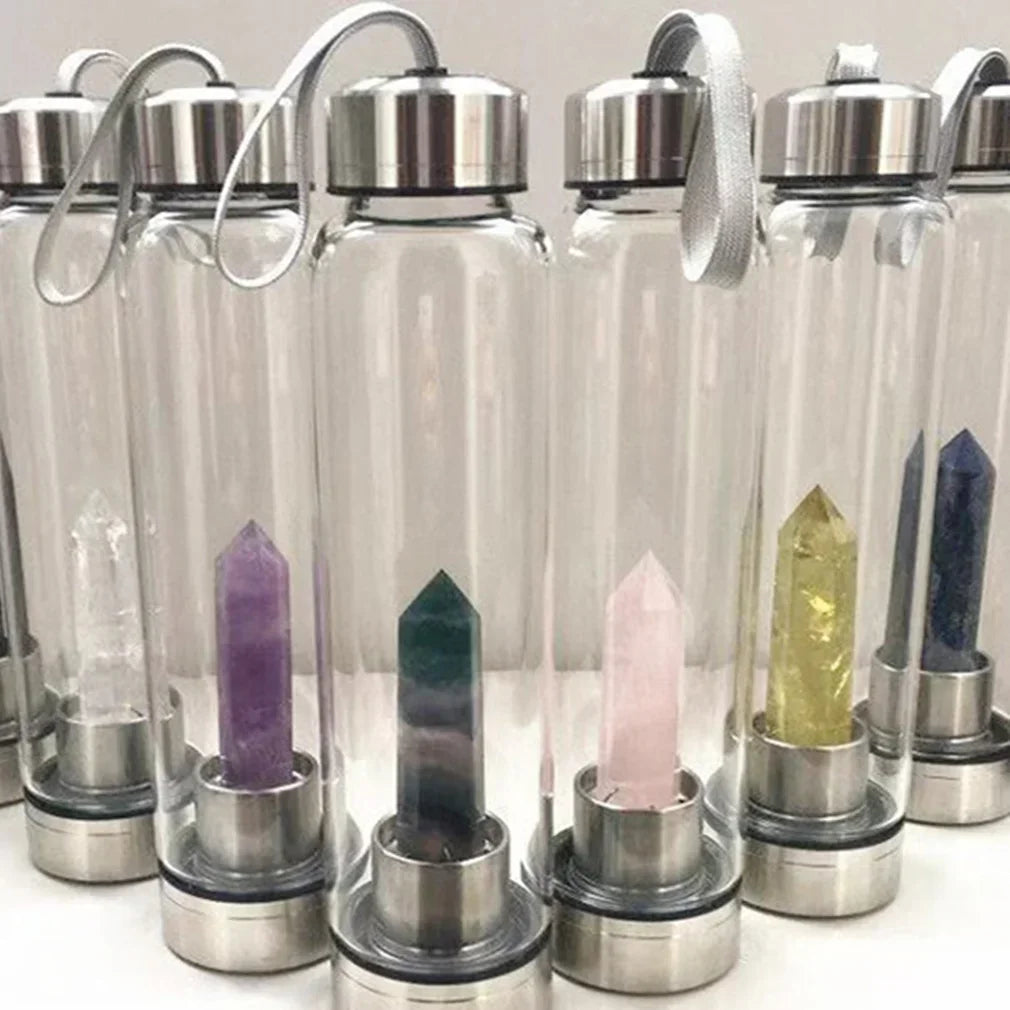 Water Bottle Natural Crystal Stone Diamond Point Healing Obelisk Wand Healing Elixir Quartz Crystal Gem